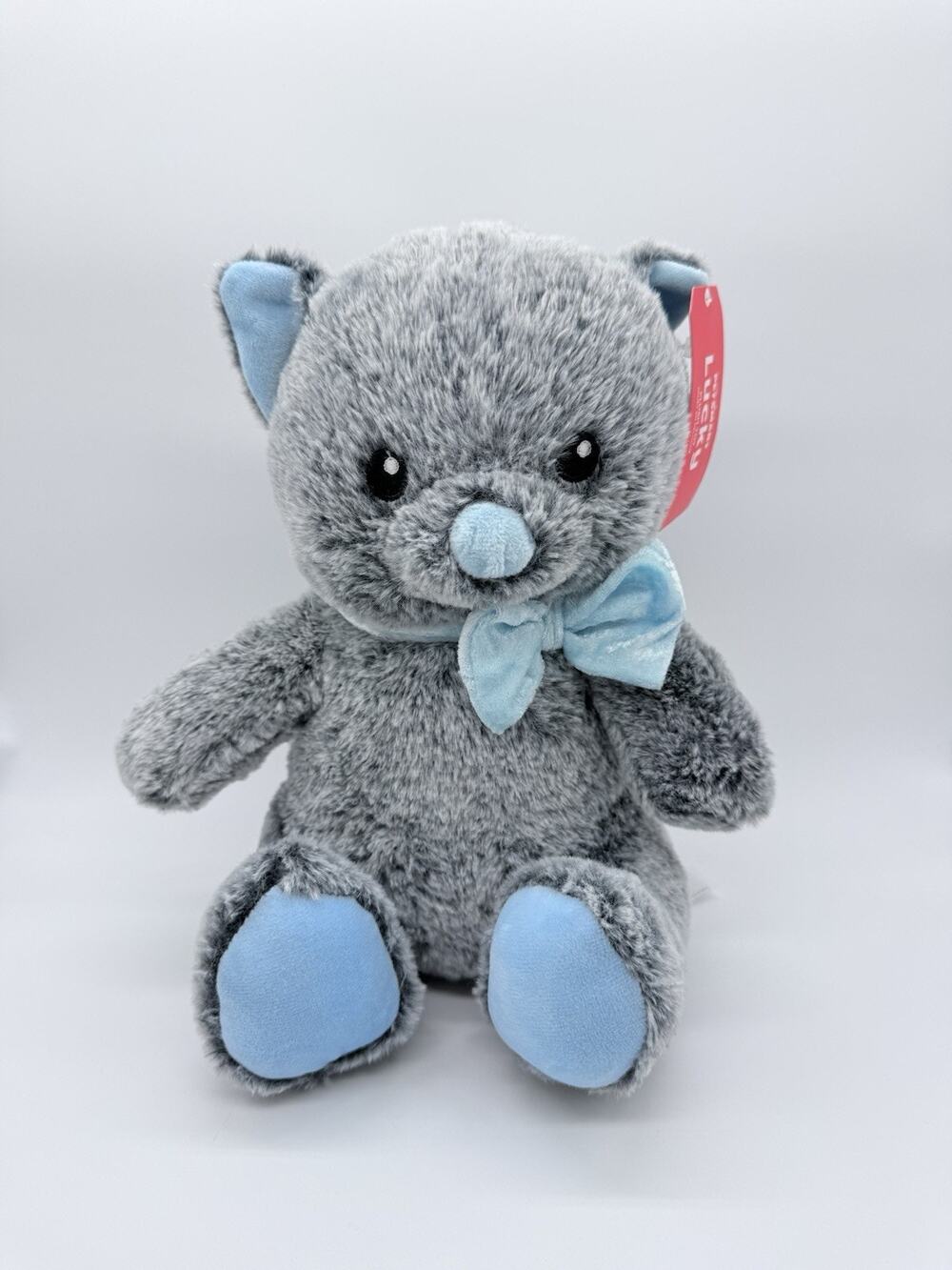 Petsmart 2025 Lucky the Cat Grey & Blue Bow Squeaky Chew Dog Toy Plush 10.5"